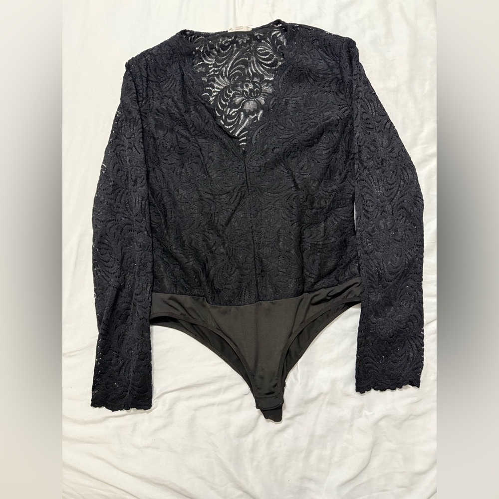Chocolate Black Lace Long Sleeve Bodysuit